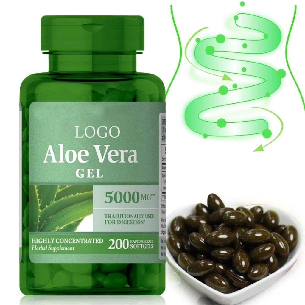 Private Label Customized Healthcare Aloe Vera Gel Extract Softgel Capsules Low-Fat Digestion Promotion 2 Softgels Per Serving